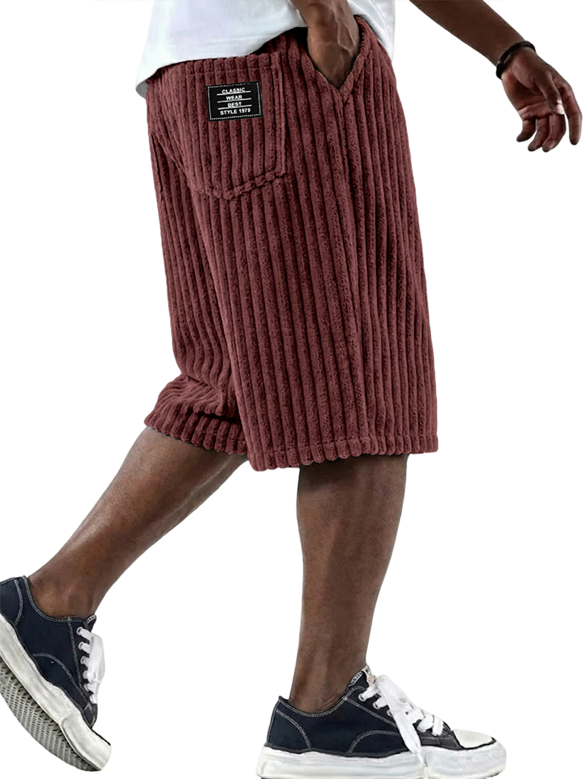 Stylish Corduroy Comfort Shorts with Embroidery Design