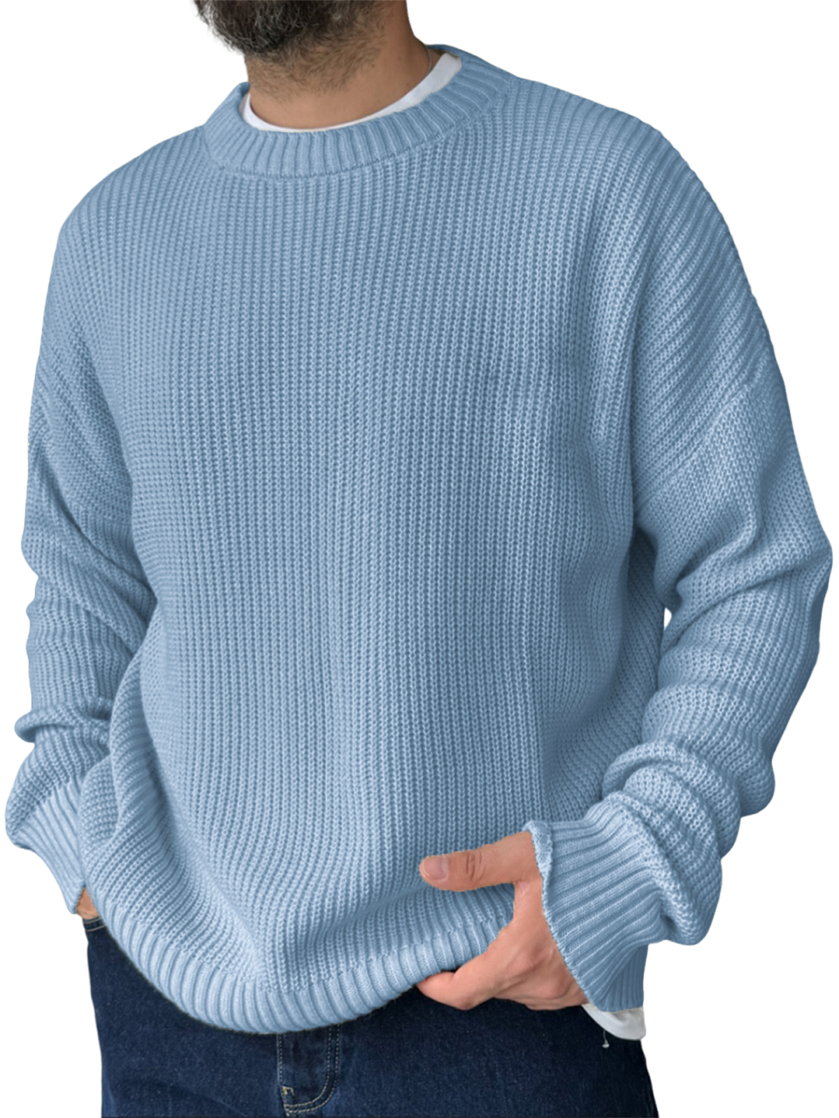 Men's Loose Casual Retro Knitted Sweater Crew Neck Top