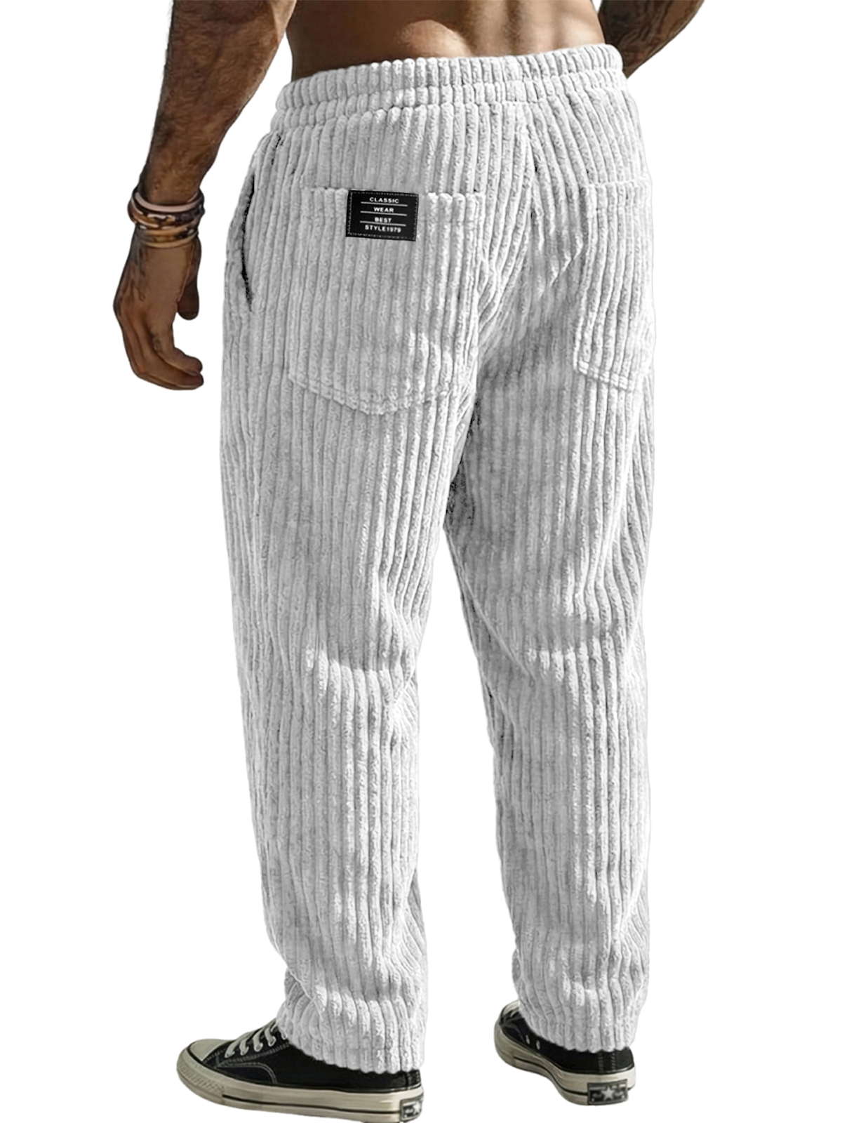 Men's Stylish Corduroy Textured Trousers with Embroidered Label