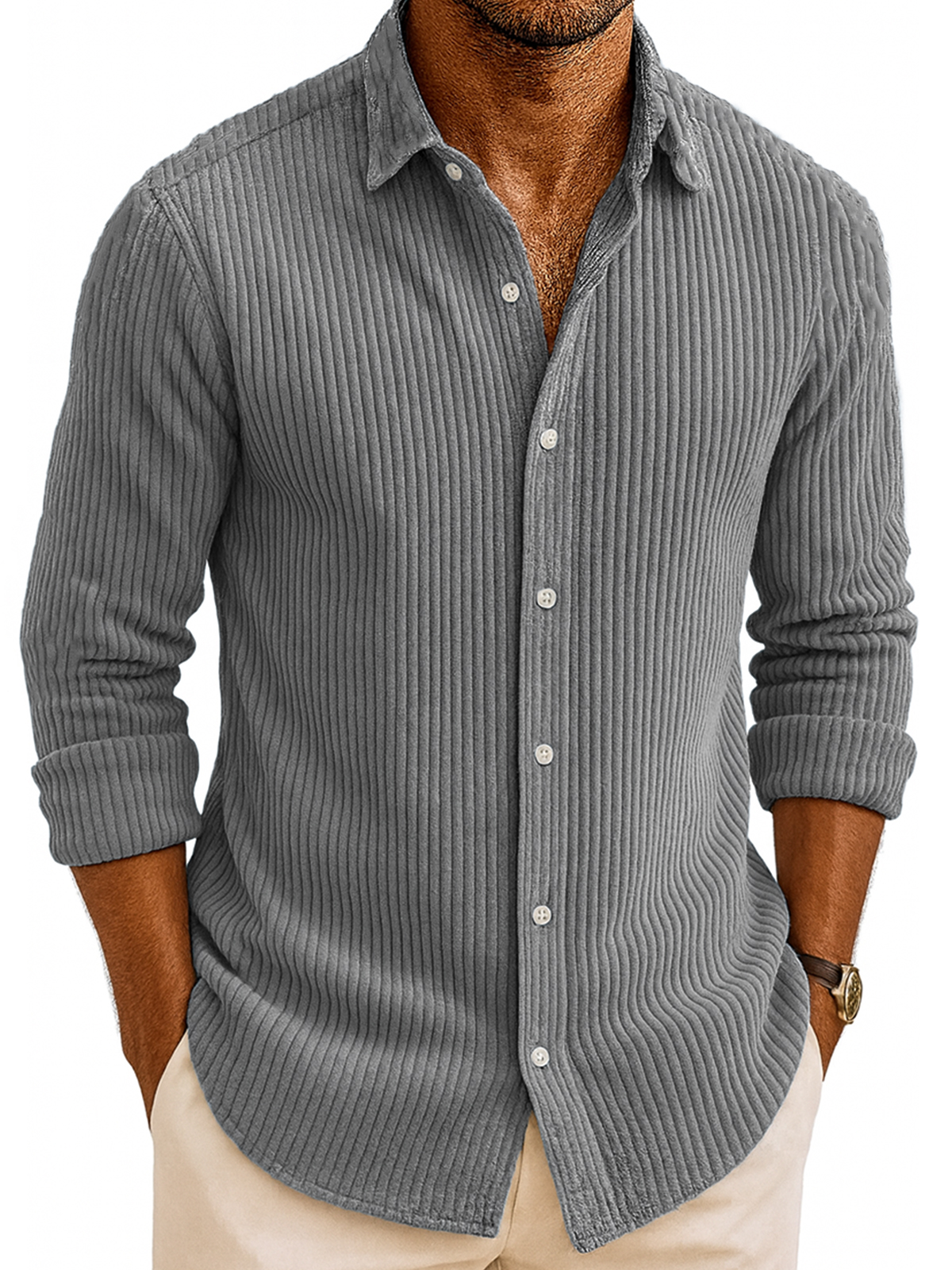 Men's Comfortable Corduroy Casual Resort Long-sleeved Shirt