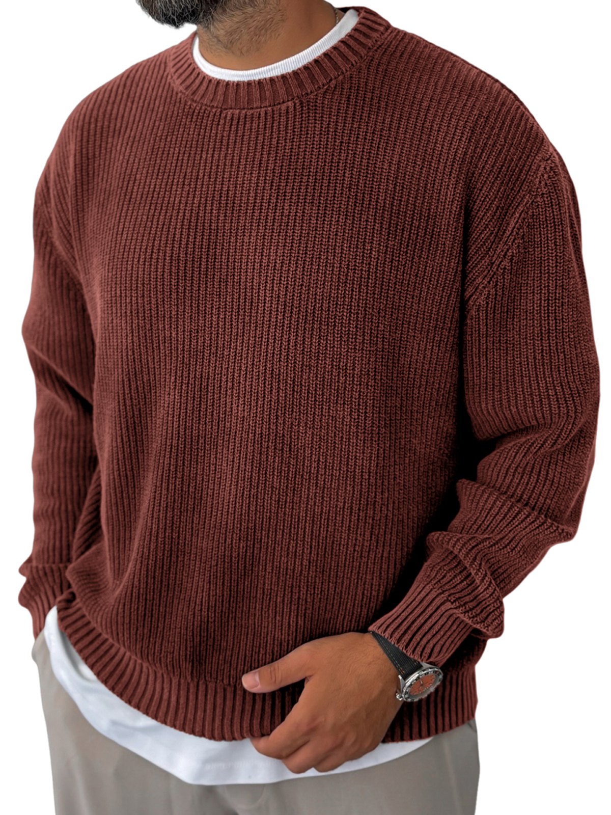 Men's Knitted Solid Color Basic Pullover Sweater