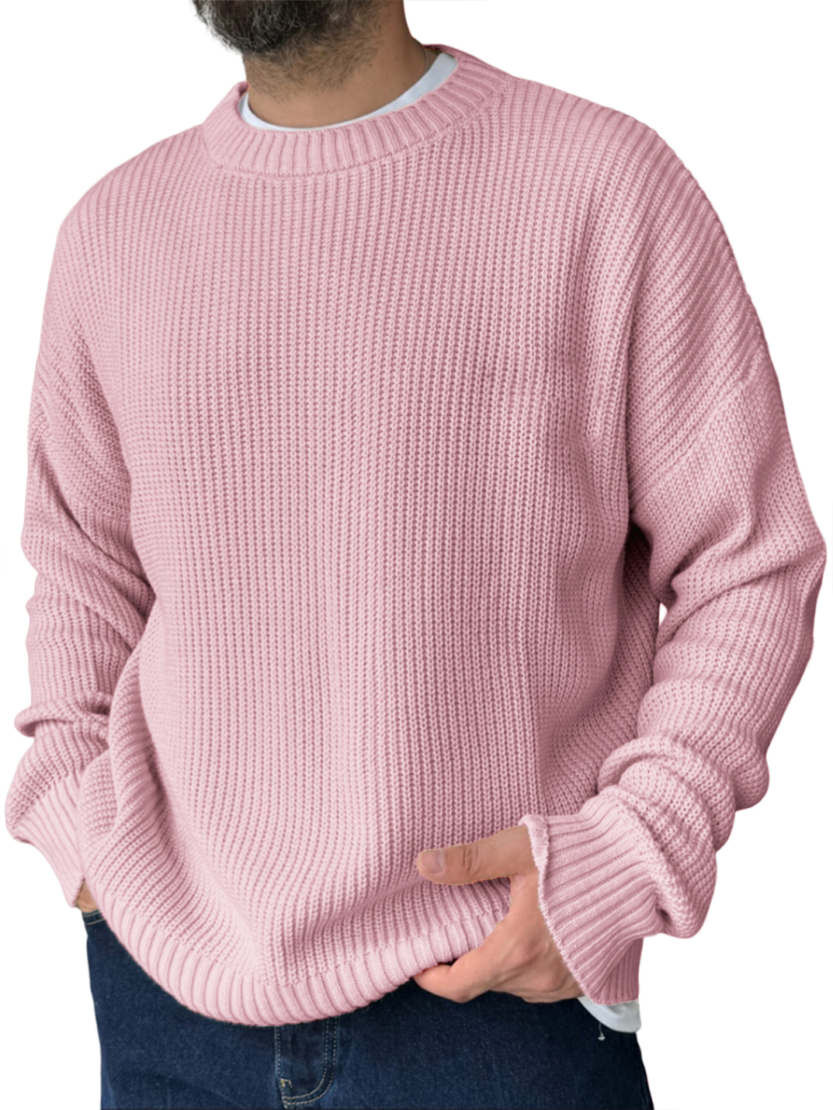 Men's Loose Casual Retro Knitted Sweater Crew Neck Top