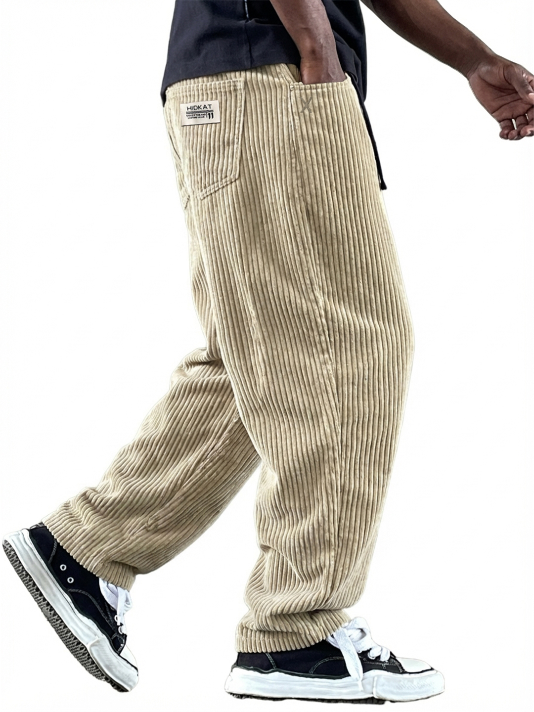 Men's Simple Casual Multi-Pocket Workwear Embroidered Logo Corduroy Pants