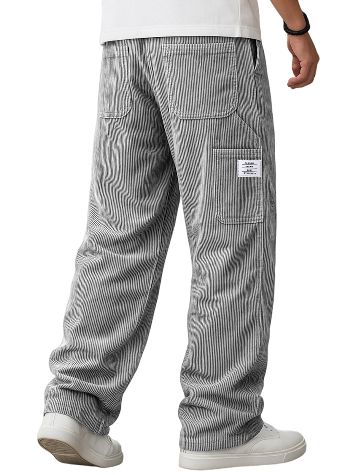 Men's Vintage Carpenter Corduroy Stylish Casual Cargo Pants with Multi-pocket and Embroidered Labe