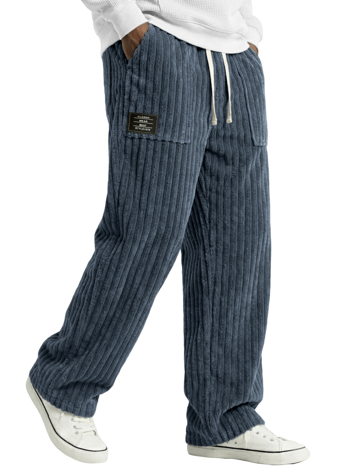 Men's Stylish Corduroy Pants with Embroidered Labels and Patch Pockets