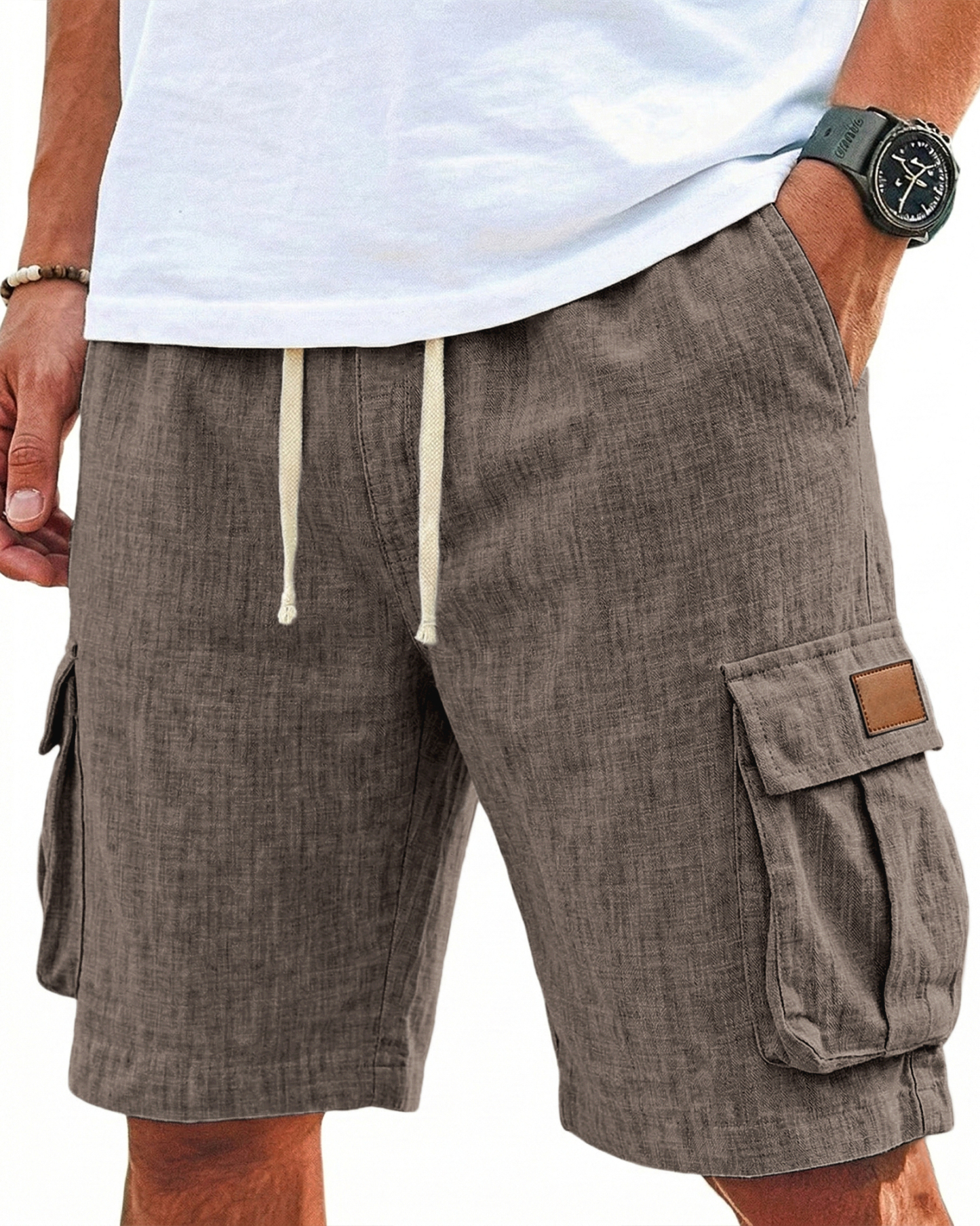 Breathable Cotton and Linen Multi-pocket Shorts