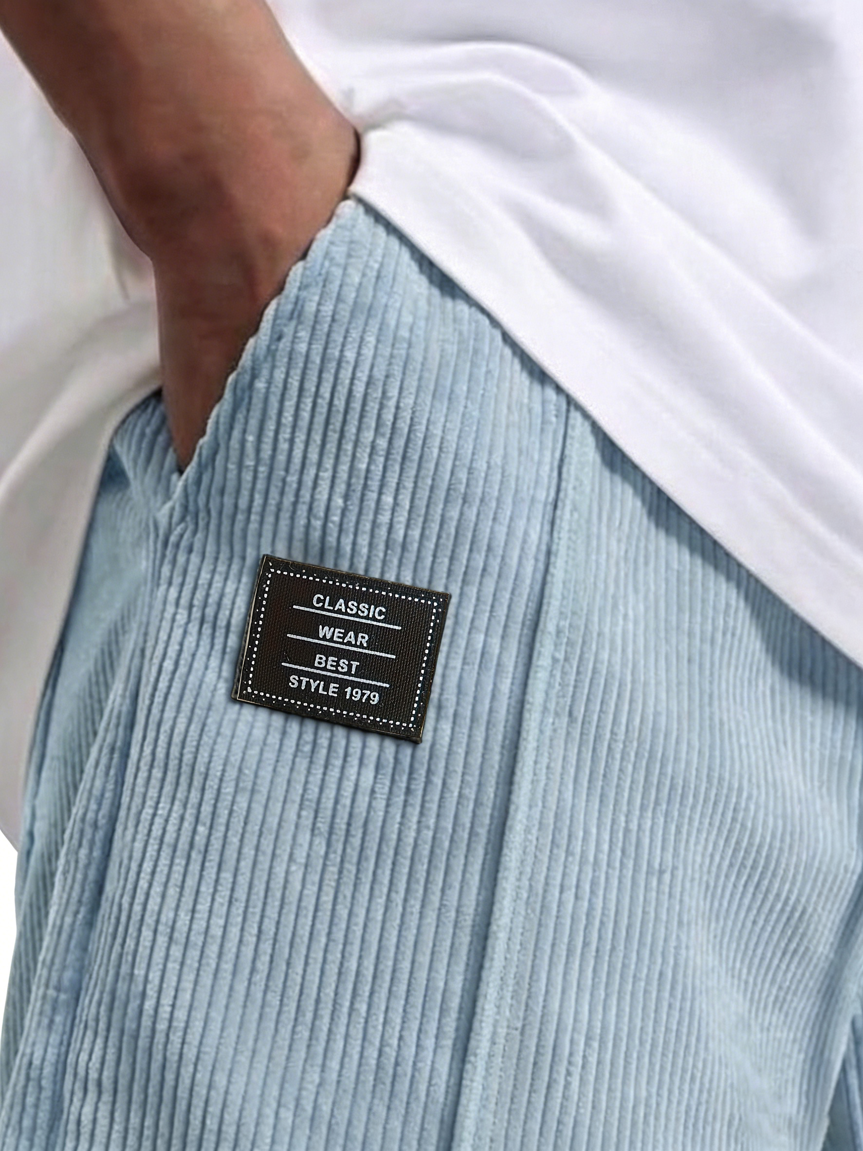 Men's Corduroy Constructed Shorts with Elastic Waist Drawstring Casual Summer Beach Shorts