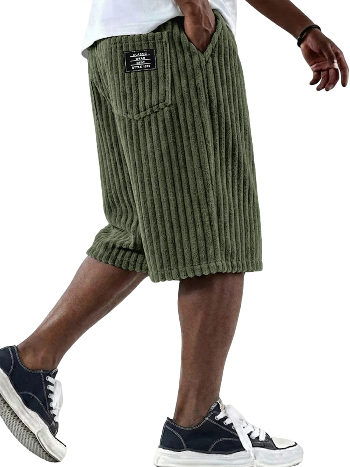 Stylish Corduroy Comfort Shorts with Embroidery Design