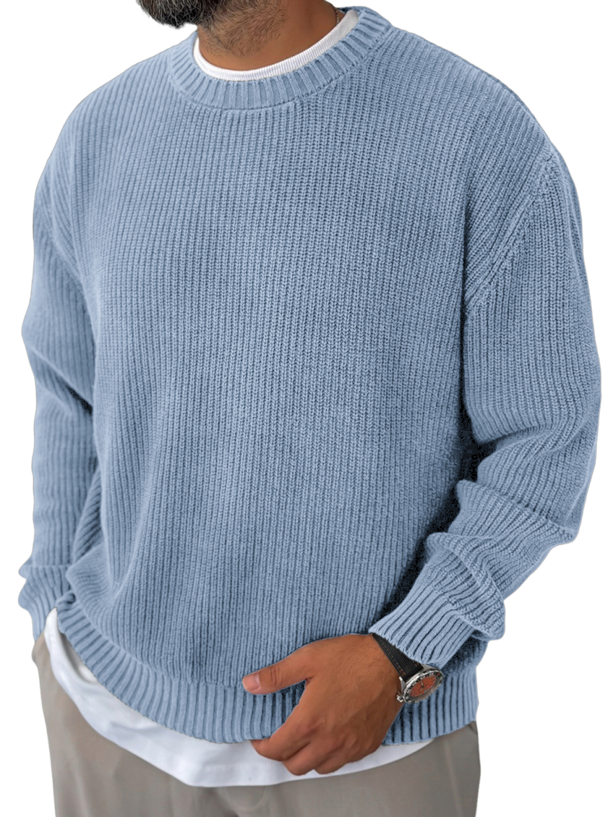 Men's Knitted Solid Color Basic Pullover Sweater