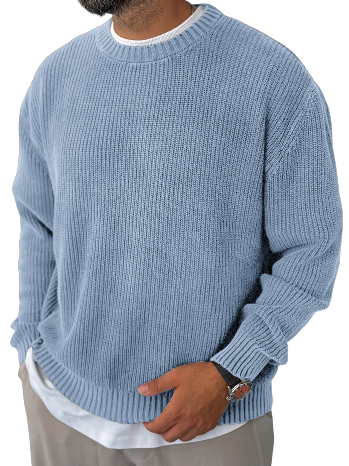 Men's Knitted Solid Color Basic Pullover Sweater