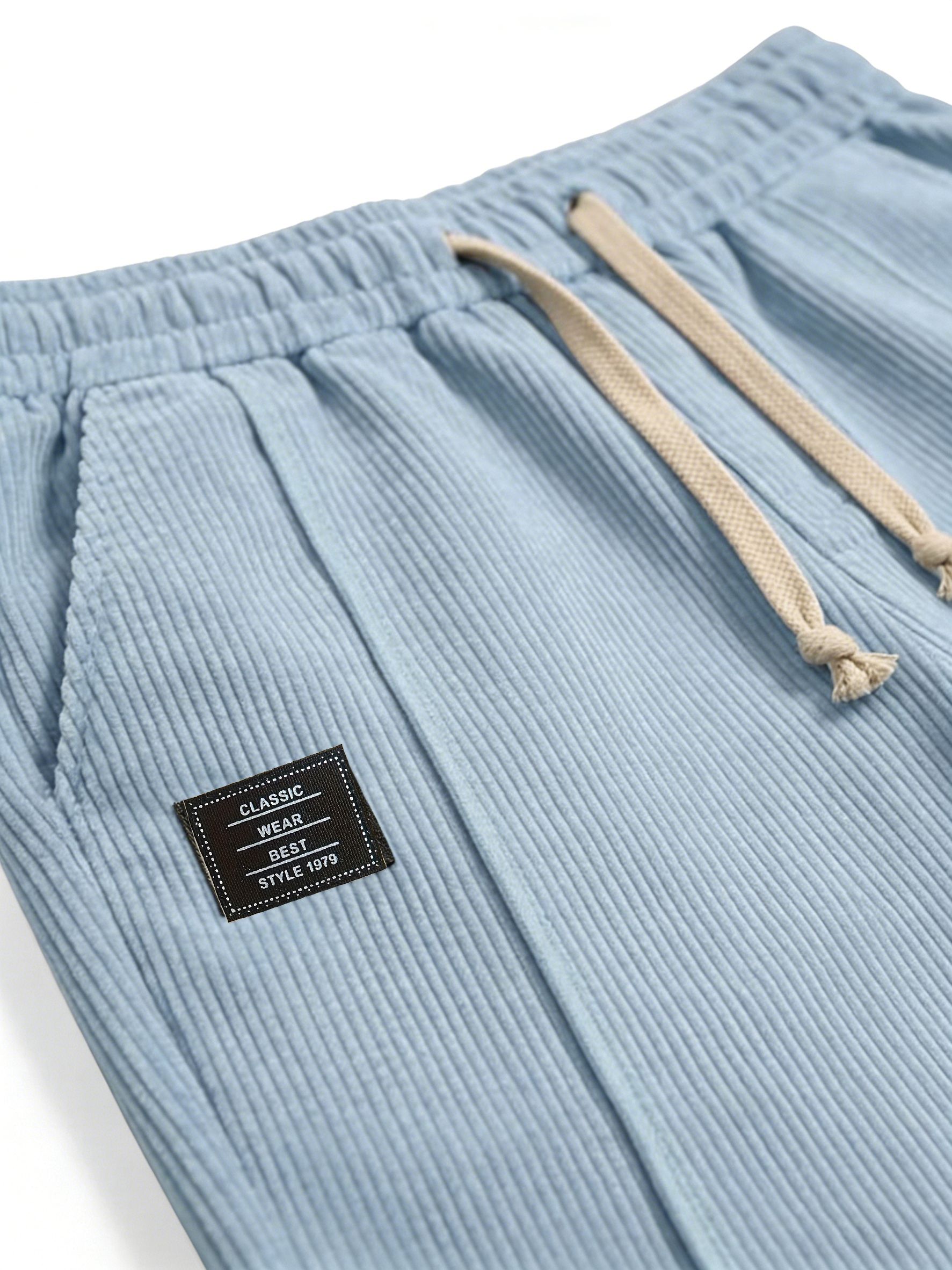 Men's Corduroy Constructed Shorts with Elastic Waist Drawstring Casual Summer Beach Shorts