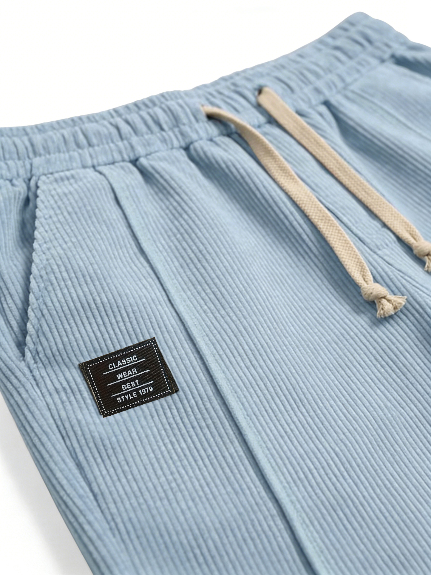 Men's Corduroy Constructed Shorts with Elastic Waist Drawstring Casual Summer Beach Shorts