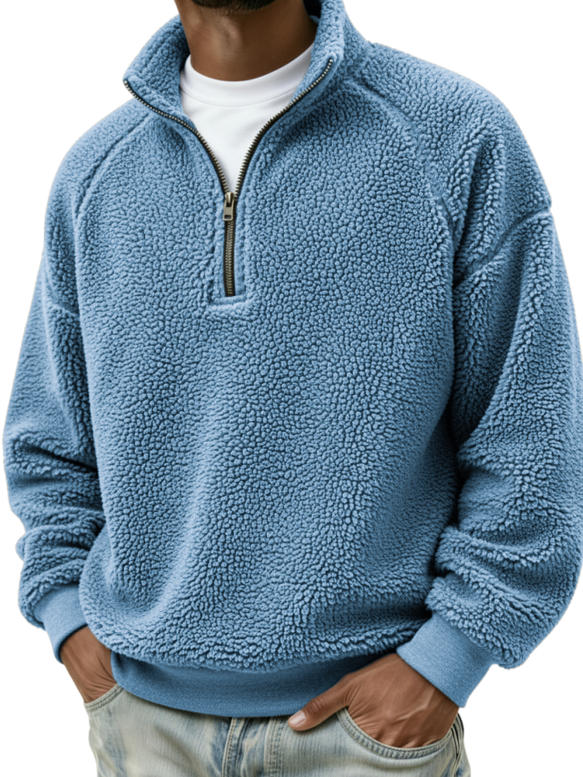 Men's Comfort Sherpa Quarter Zip Warm Pullover Polo Shirt