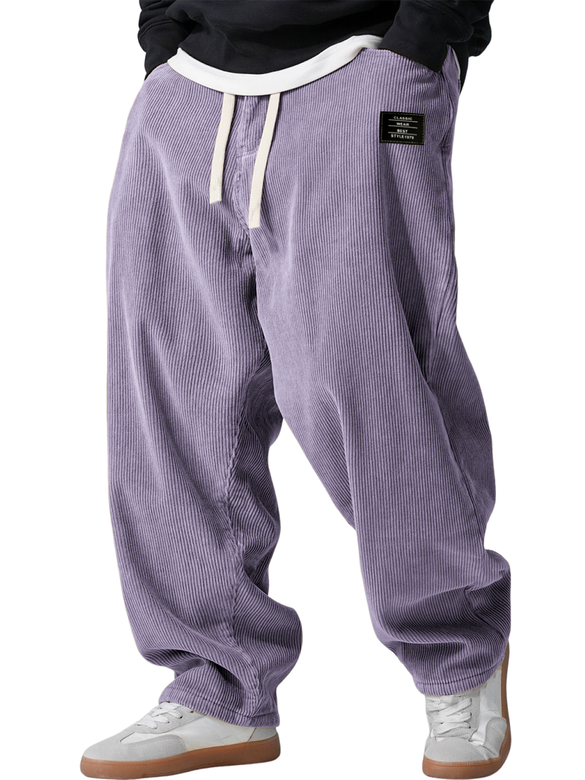 Men's Retro Corduroy Casual Loose Trousers with Embroidered Label