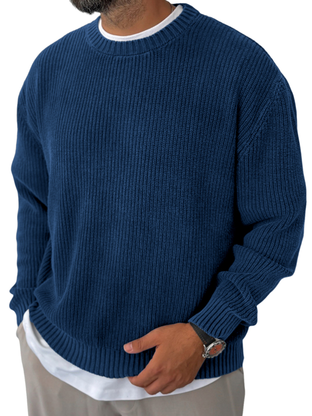 Men's Knitted Solid Color Basic Pullover Sweater