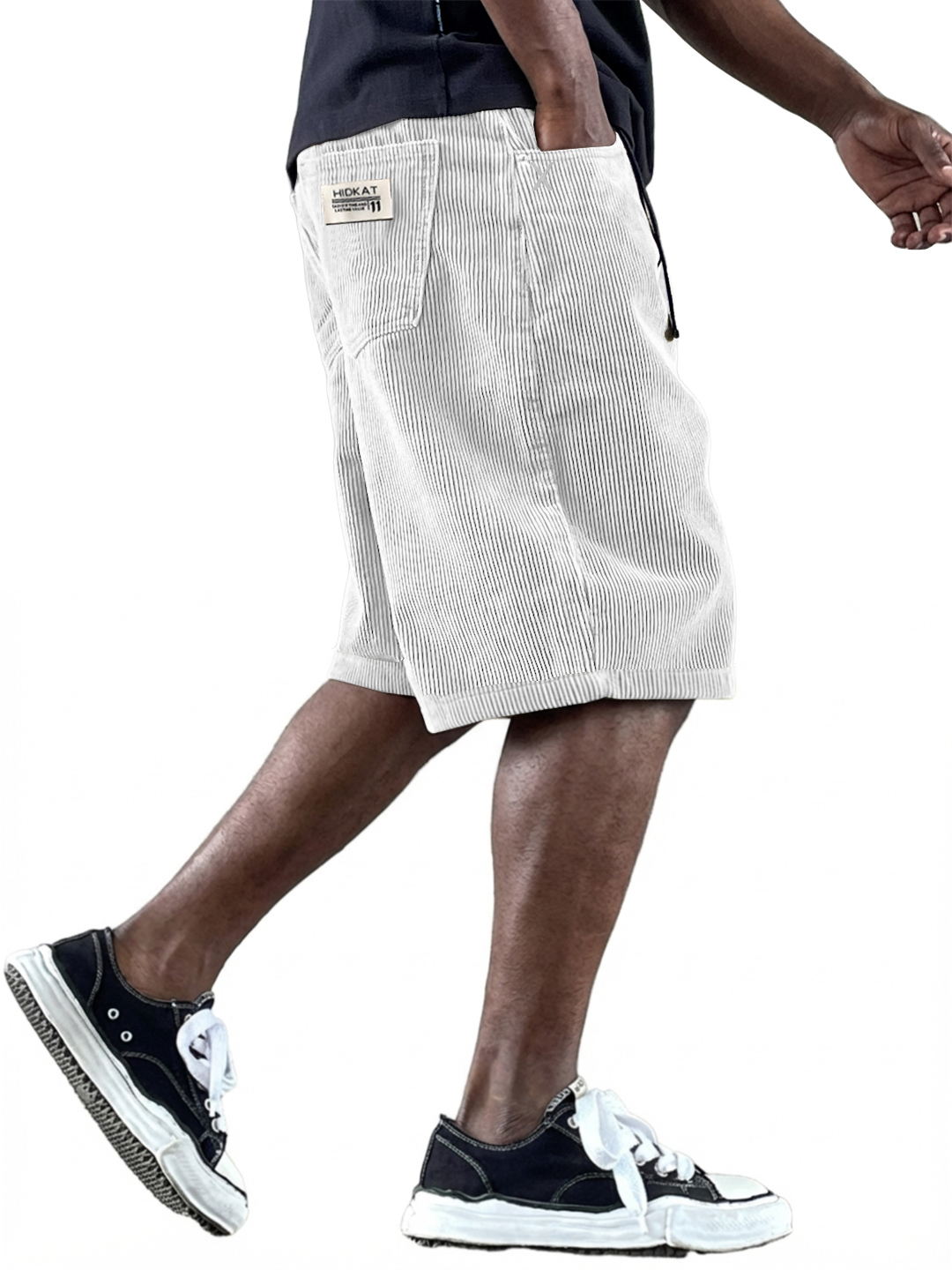 Men's Casual Retro Multi Pocket Embroidered Logo Workwear Corduroy Shorts