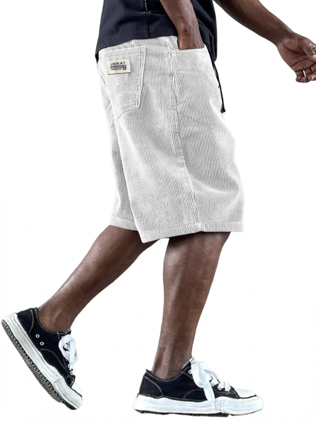 Men's Casual Retro Multi Pocket Embroidered Logo Workwear Corduroy Shorts
