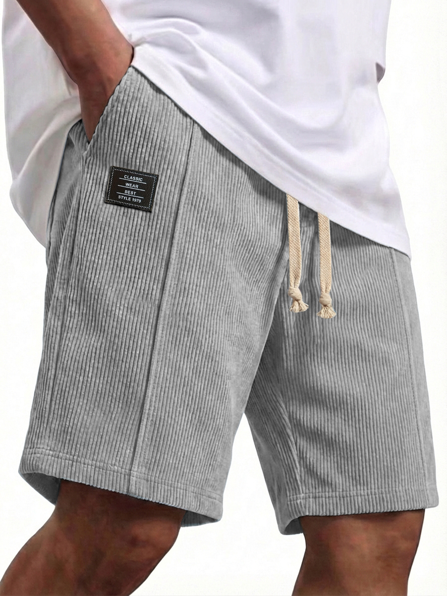 Men's Corduroy Constructed Shorts with Elastic Waist Drawstring Casual Summer Beach Shorts