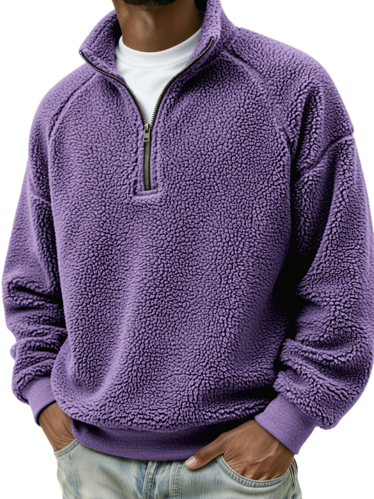Men's Comfort Sherpa Quarter Zip Warm Pullover Polo Shirt