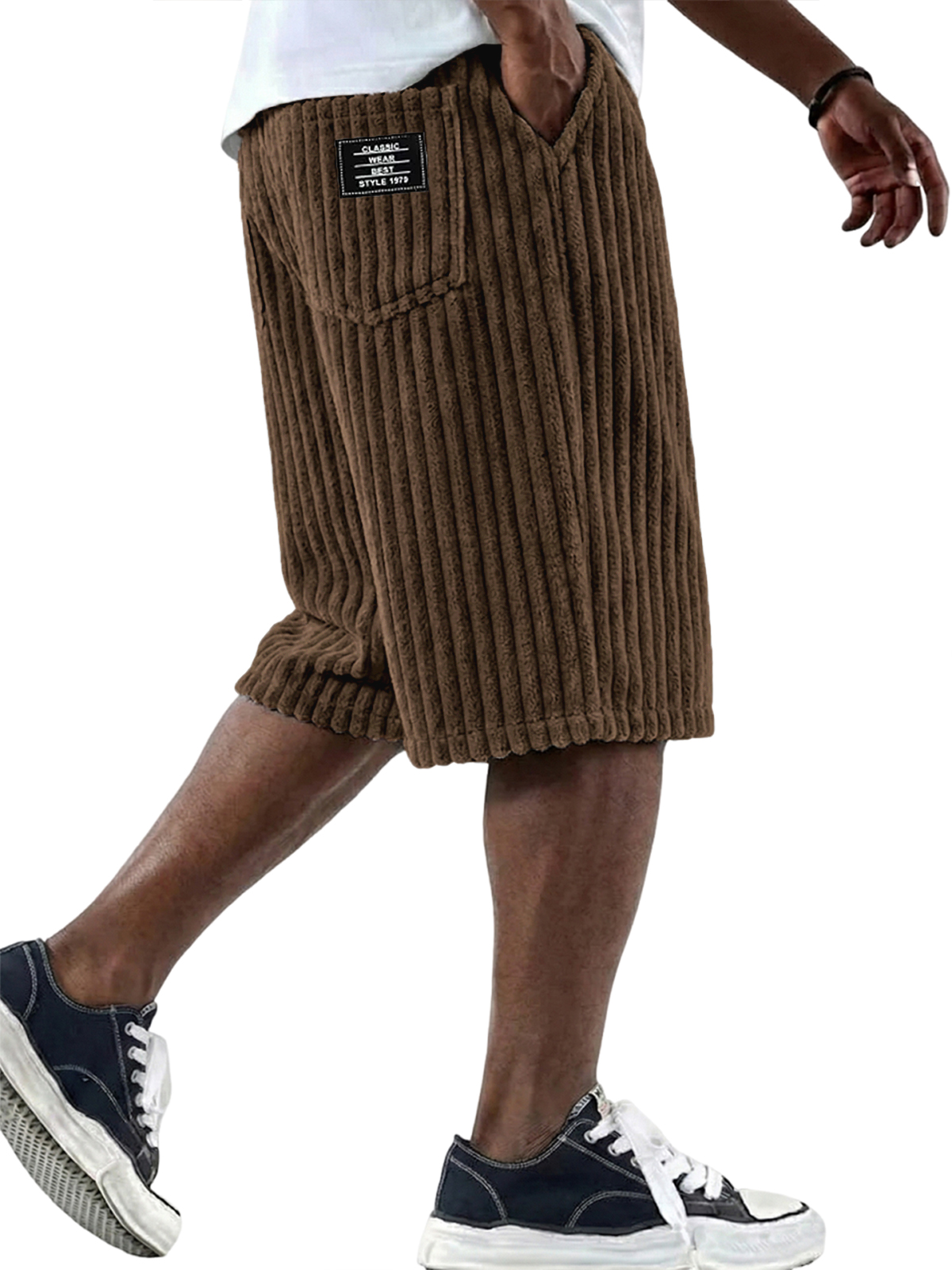 Stylish Corduroy Comfort Shorts with Embroidery Design