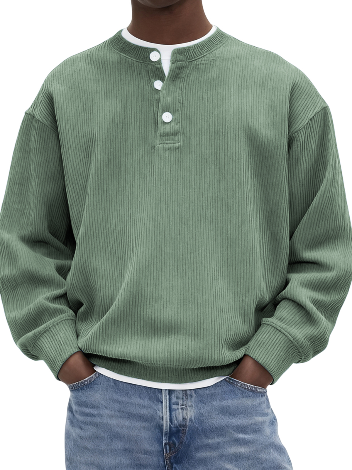 Men's Stylish Corduroy Ribbed Pullover Henley