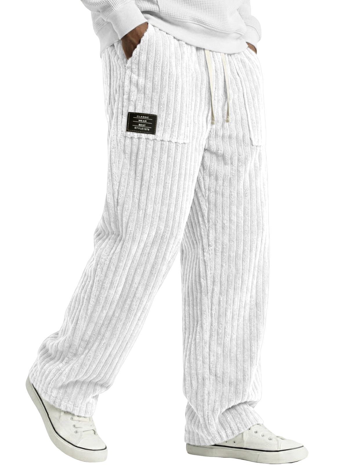 Men's Stylish Corduroy Pants with Embroidered Labels and Patch Pockets