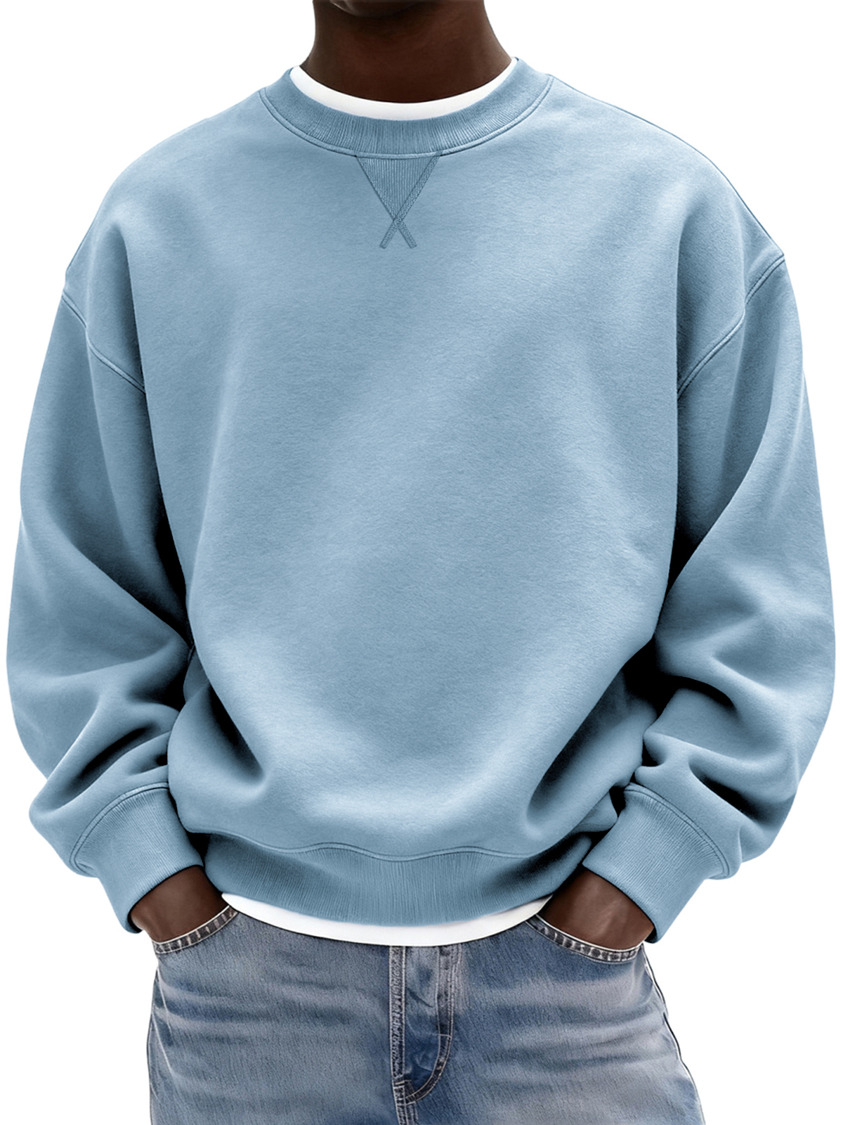 Men's Heavyweight Cotton X-stitch Crew-neck Basic Pullover Sweatshirt