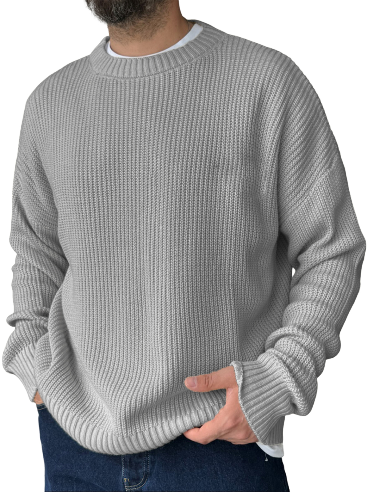Men's Loose Casual Retro Knitted Sweater Crew Neck Top
