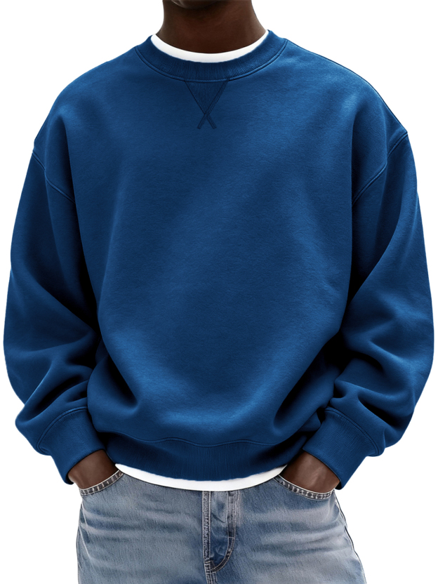 Men's Heavyweight Cotton X-stitch Crew-neck Basic Pullover Sweatshirt