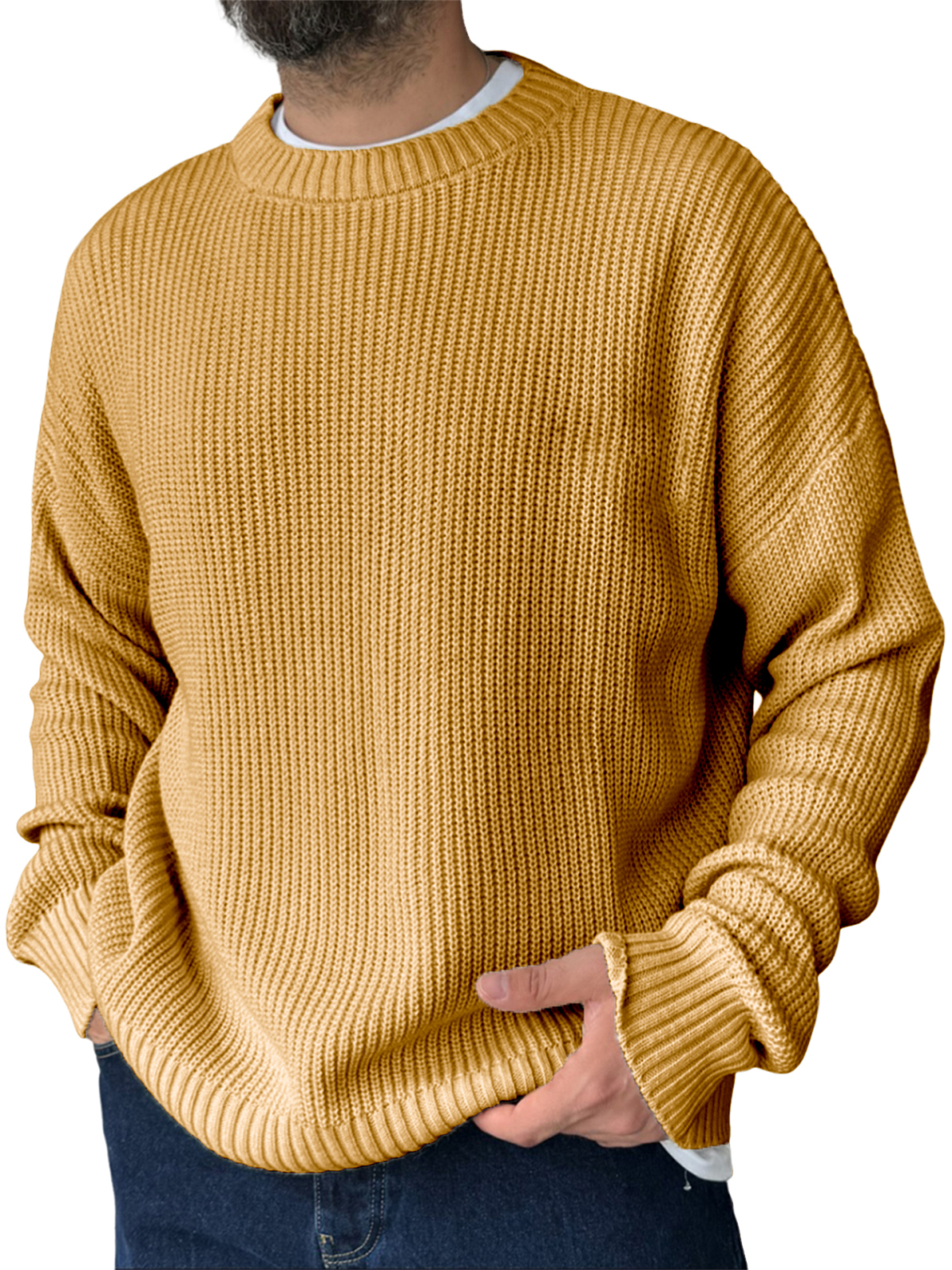 Men's Loose Casual Retro Knitted Sweater Crew Neck Top