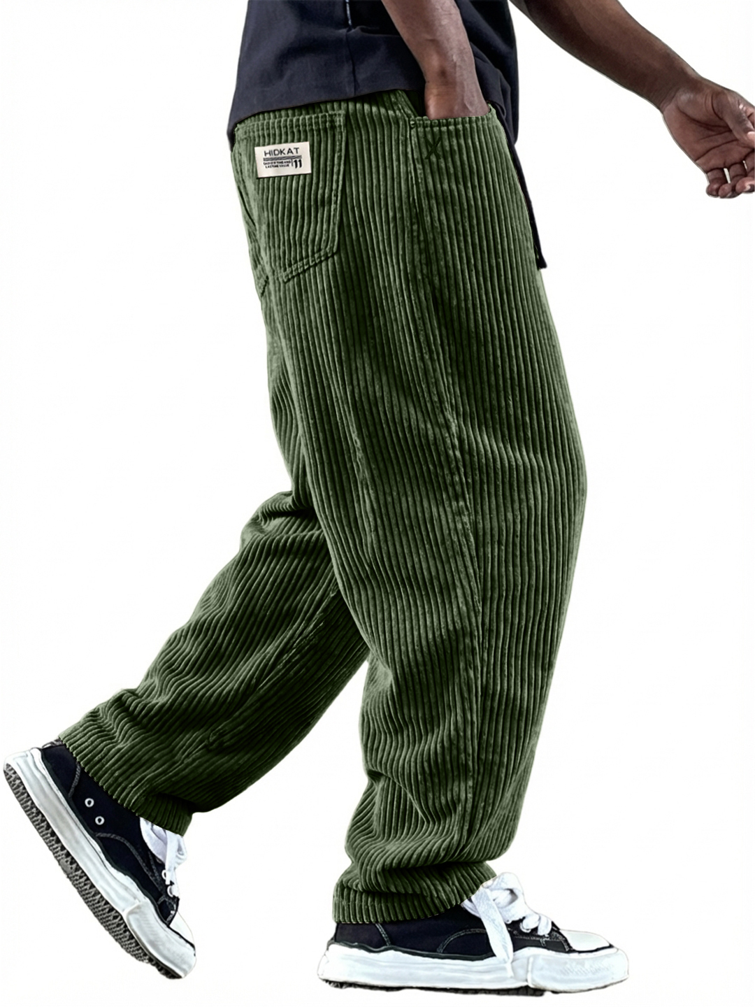 Men's Simple Casual Multi-Pocket Workwear Embroidered Logo Corduroy Pants