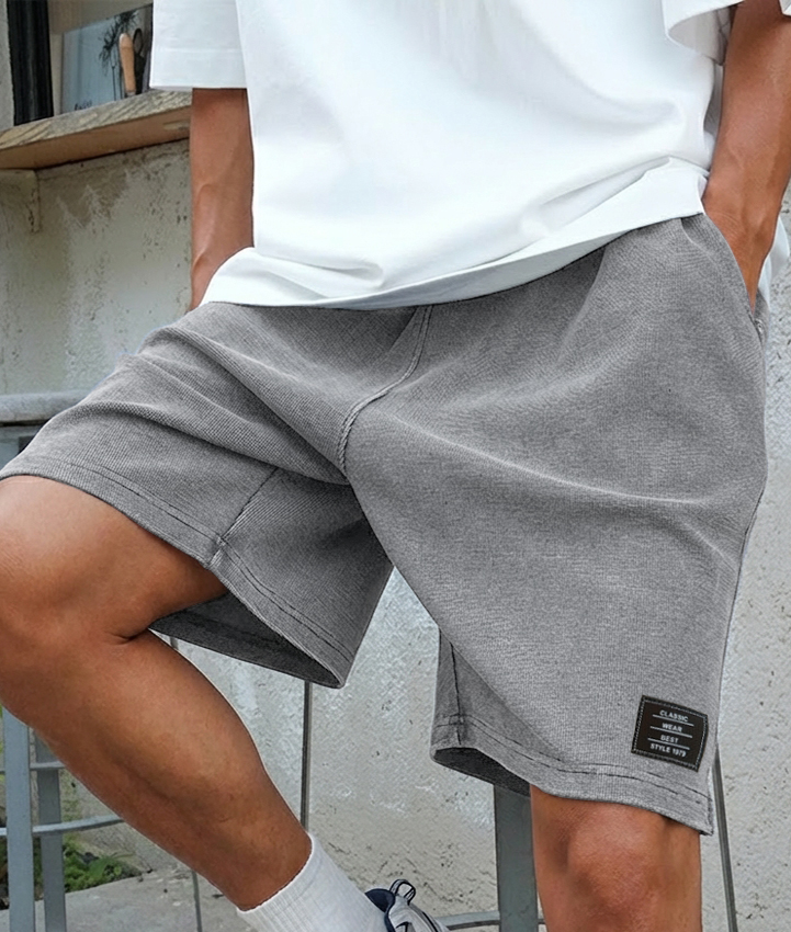 Men's Vintage Distressed & Washed Casual Shorts with Embroidered Logo