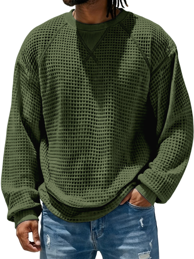 Men's Breathable Waffle Textured Raglan Patchwork Basic Pullover Top
