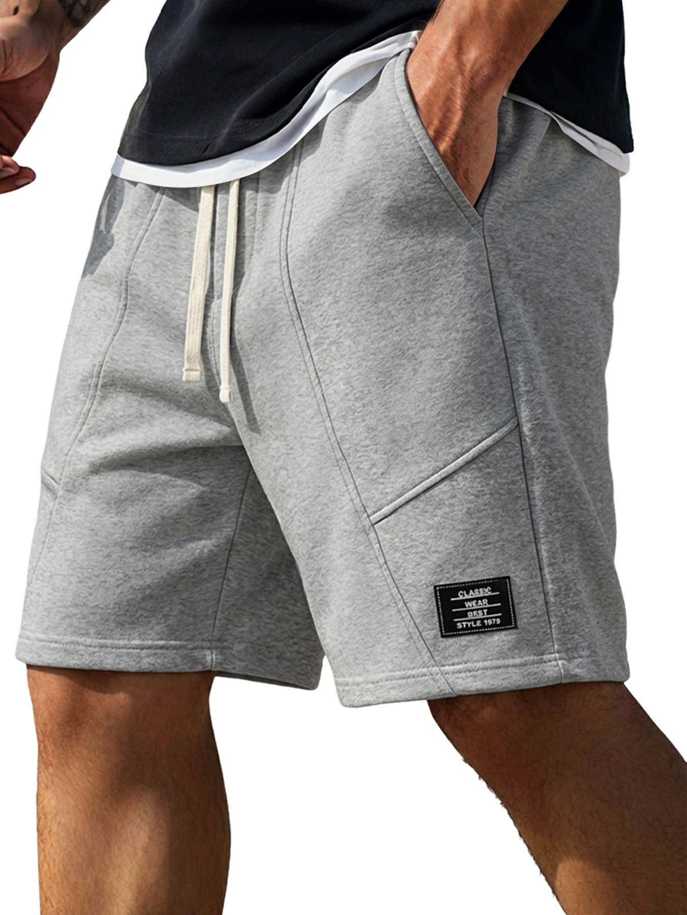Men's Minimalist Deconstructed Design Embroidered Logo Casual Shorts