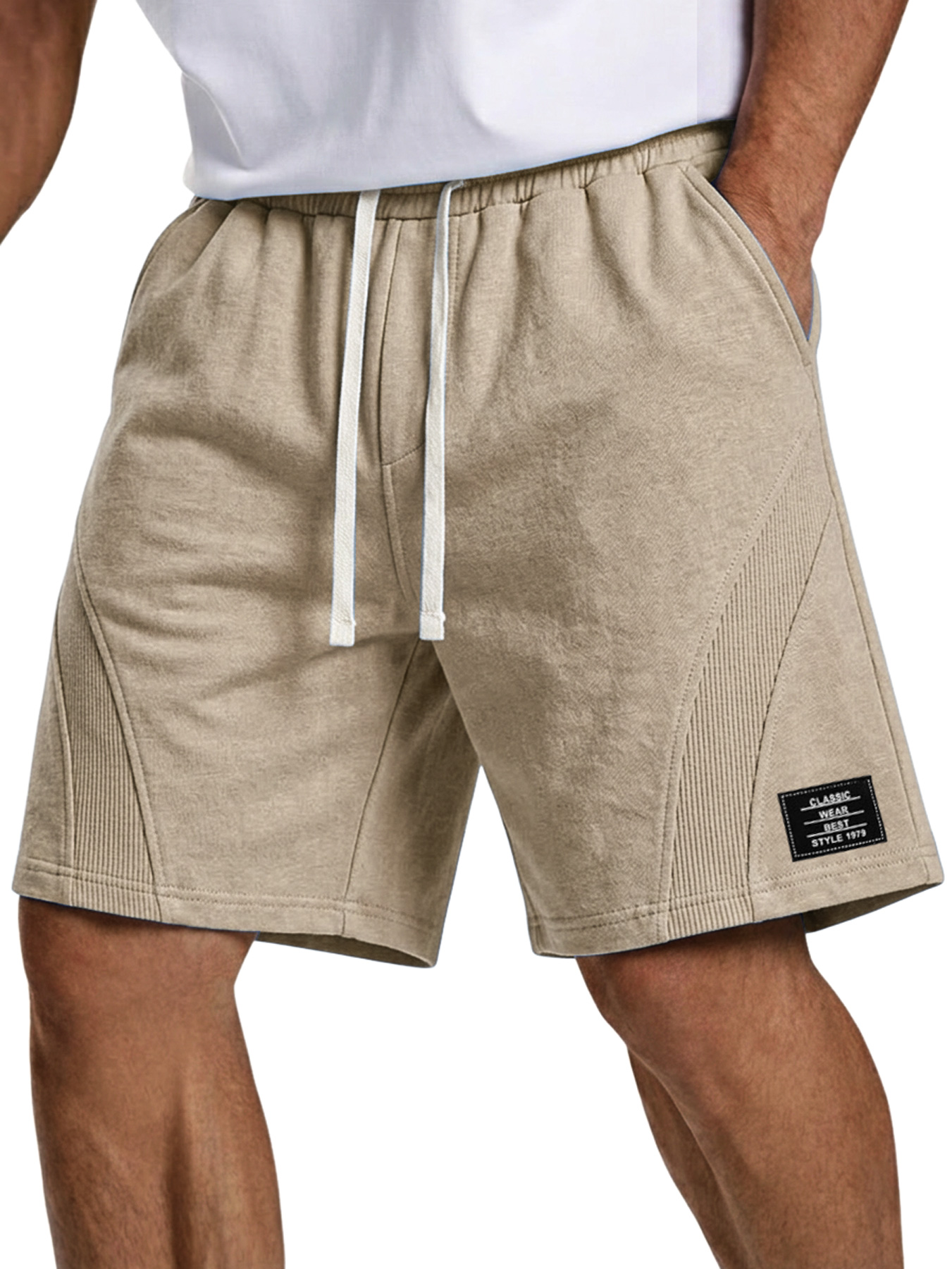 Men's Simple Embroidered Logo Patchwork Design Casual Loose Shorts