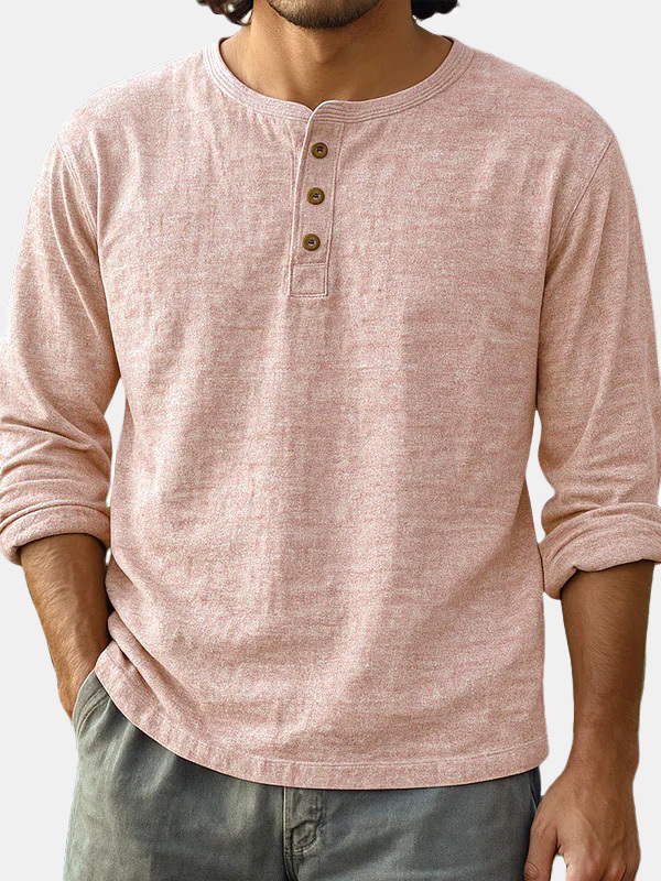  Men's Fashion Casual Limna Fabric Long-sleeved Henley Shirt