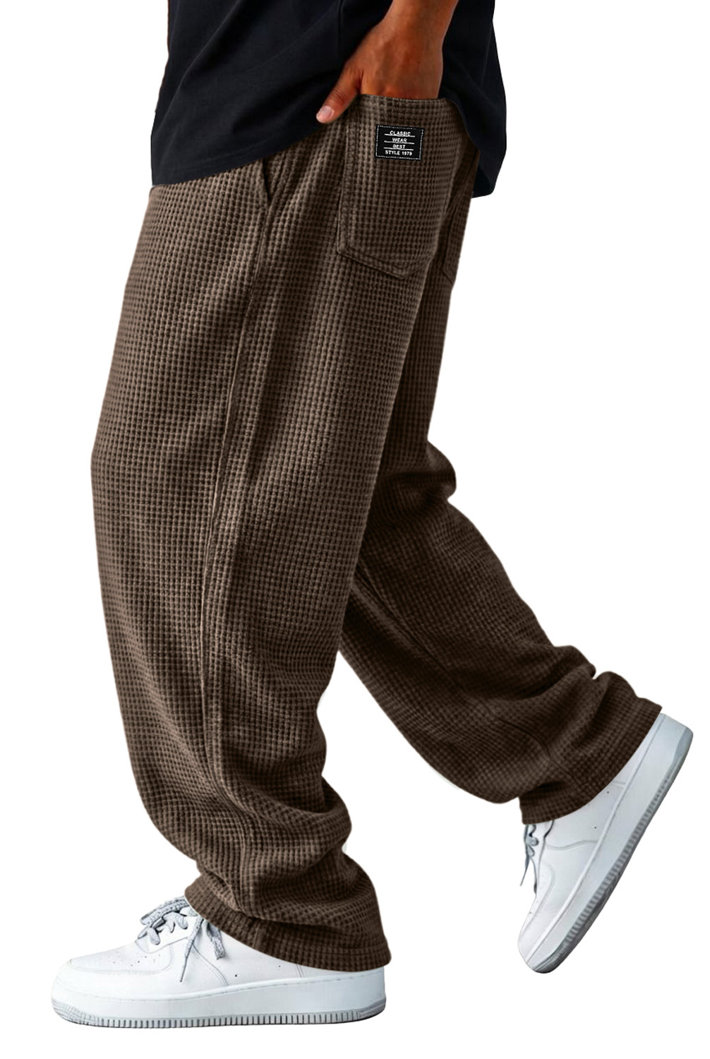 Men's Waffle-knit Casual Loose-fitting Trousers With Embroidered Logo