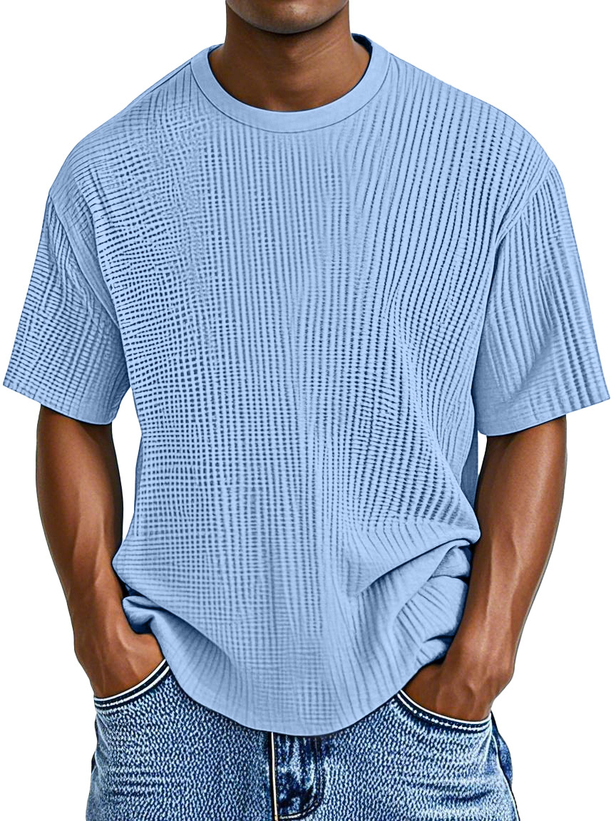Men's Casual Solid Color Comfortable Waffle Short Sleeve T-shirt