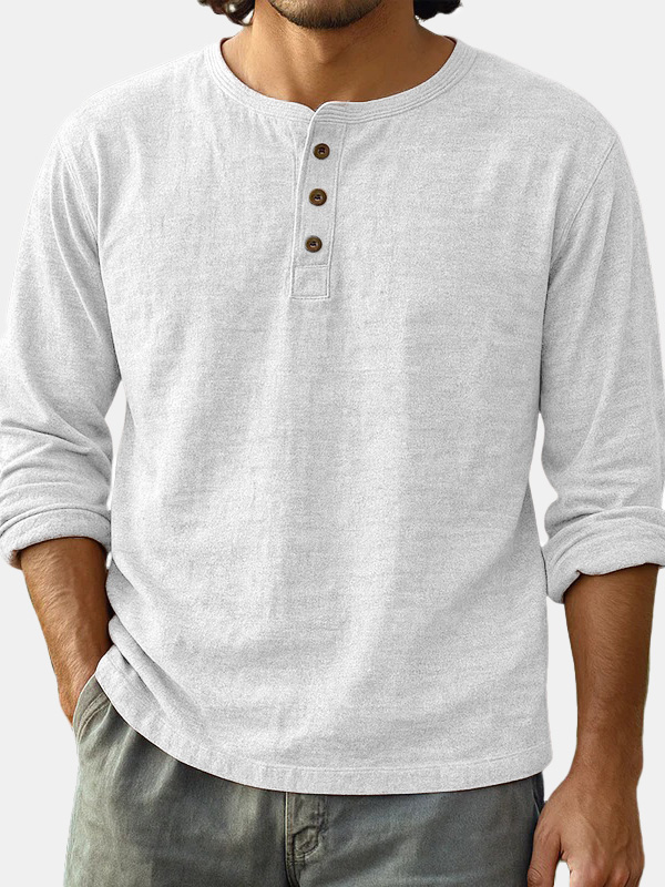  Men's Fashion Casual Limna Fabric Long-sleeved Henley Shirt