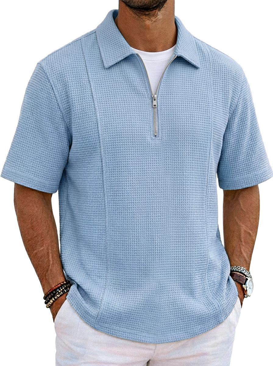 Men's Casual Waffle Lapel Short Sleeve Polo Shirt