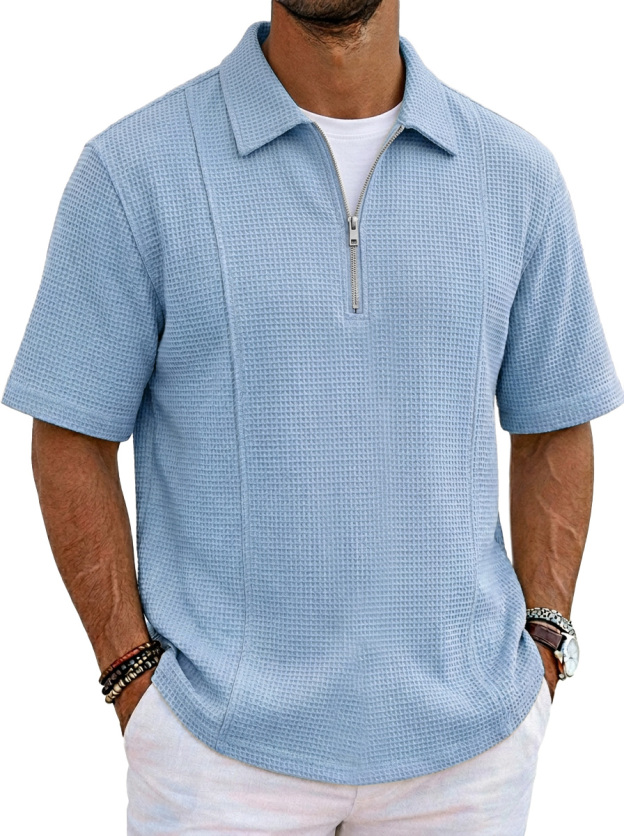 Men's Casual Waffle Lapel Short Sleeve Polo Shirt