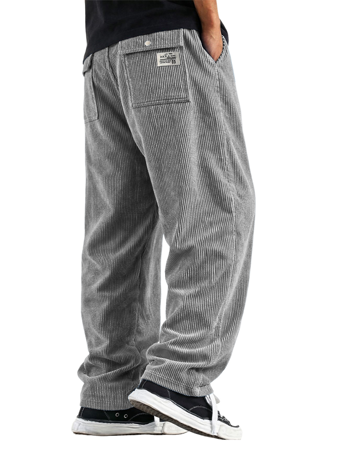 Men's Vintage Corduroy Multi-pocket Casual Loose-fitting Trousers With Embroidered Logo
