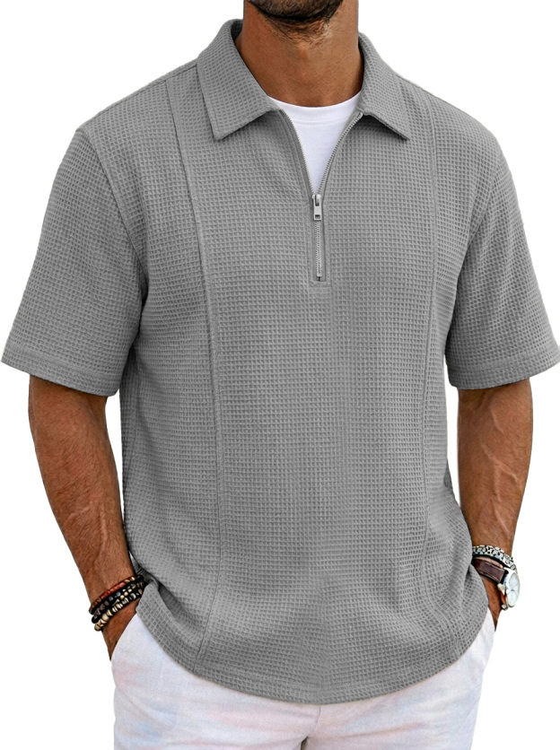 Men's Casual Waffle Lapel Short Sleeve Polo Shirt