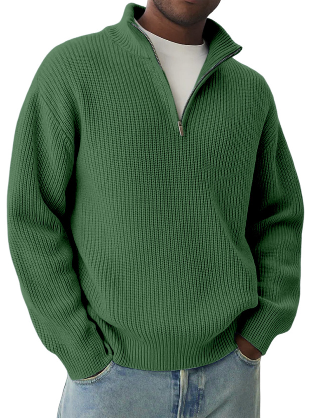 Daily Casual Solid Color Knitted Half-Zip Pullover Sweater