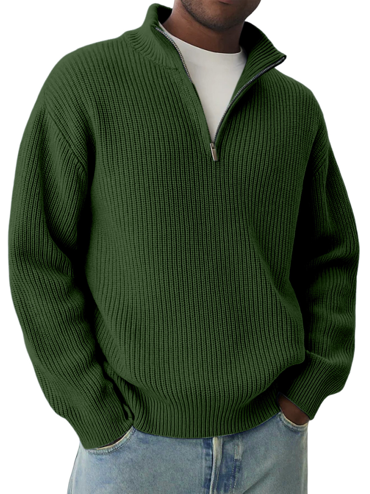 Daily Casual Solid Color Knitted Half-Zip Pullover Sweater