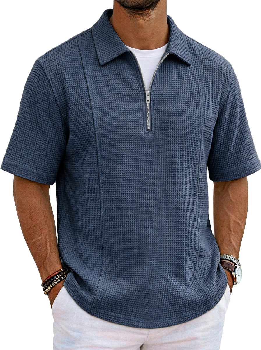 Men's Casual Waffle Lapel Short Sleeve Polo Shirt