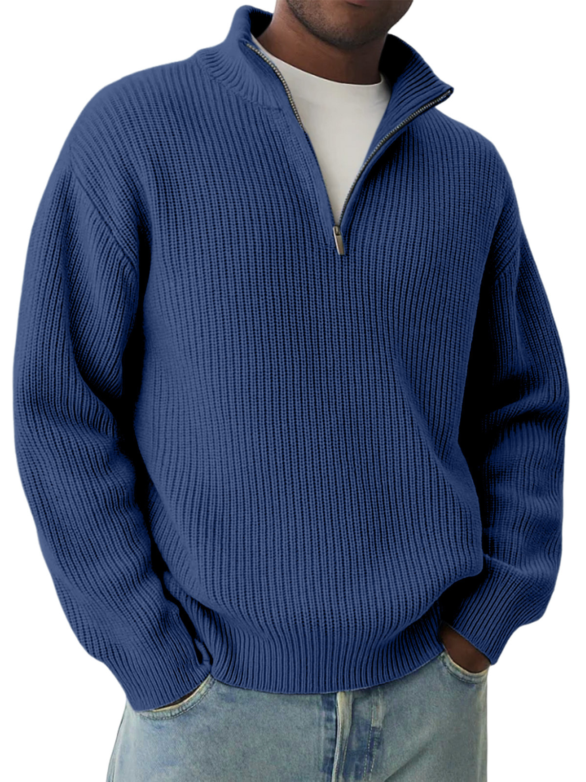 Daily Casual Solid Color Knitted Half-Zip Pullover Sweater