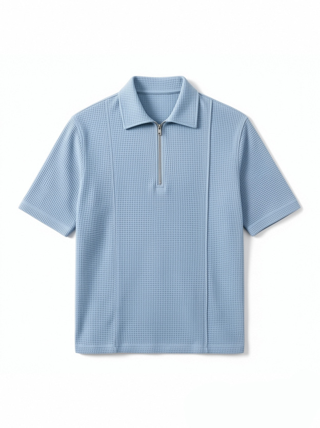 Men's Casual Waffle Lapel Short Sleeve Polo Shirt