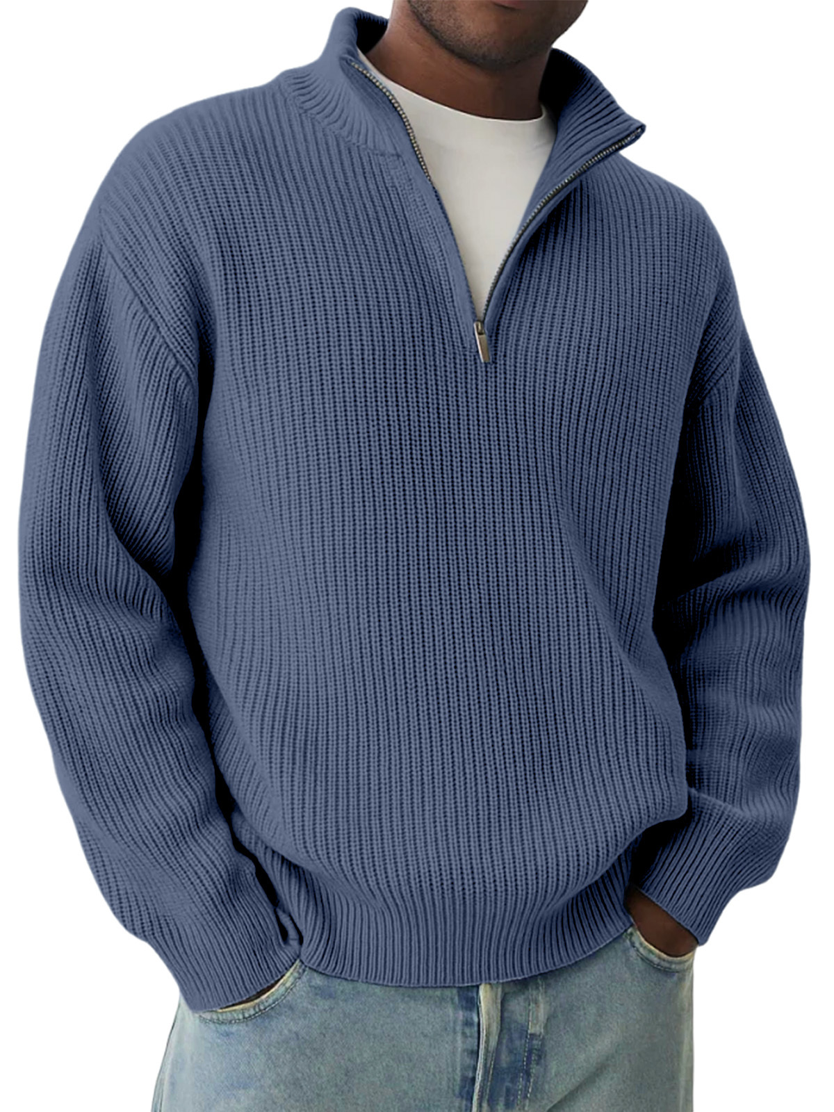 Daily Casual Solid Color Knitted Half-Zip Pullover Sweater
