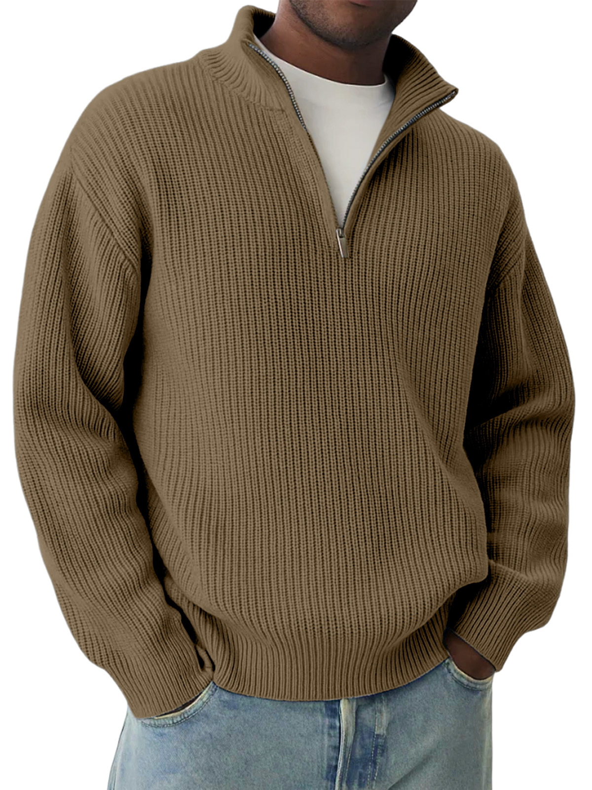 Daily Casual Solid Color Knitted Half-Zip Pullover Sweater